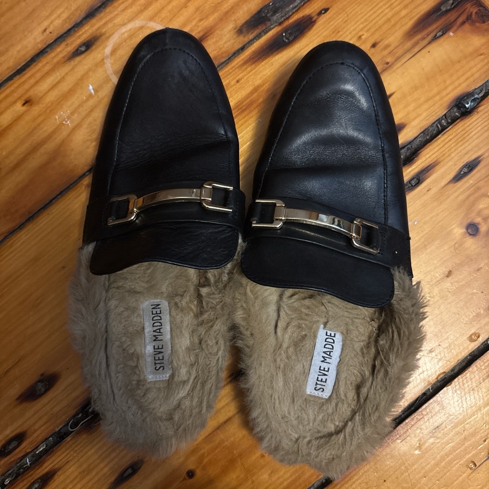Steve Madden Black Loafers with Gold Accents